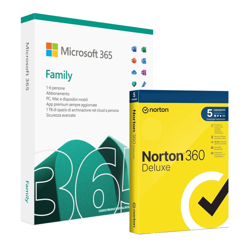 Microsoft 365 Family + Norton 360 Deluxe – 6 Persone